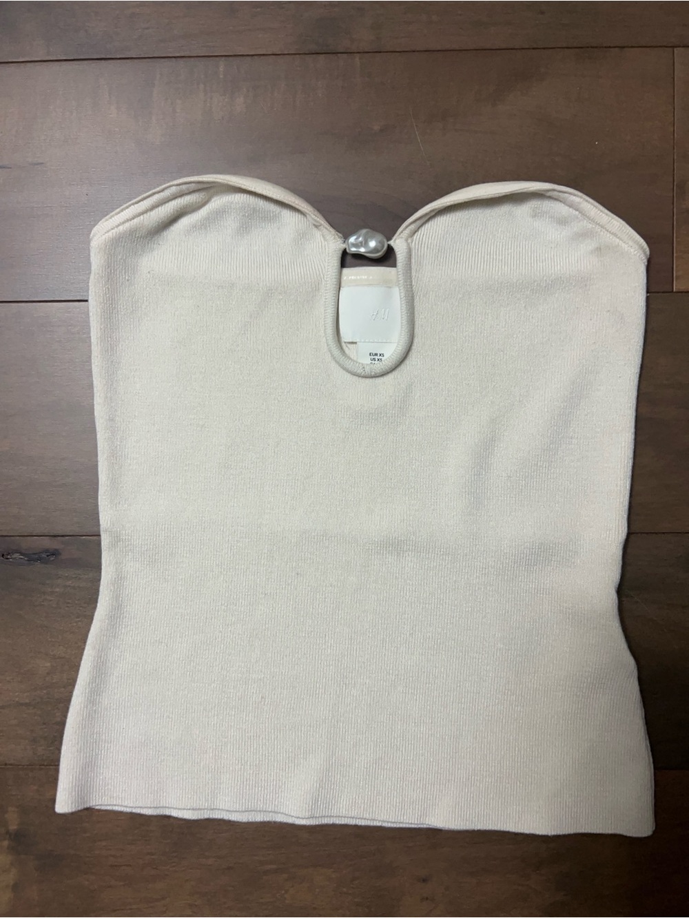 H&M Cream Strapless Knit Camisole with Pearl Detail